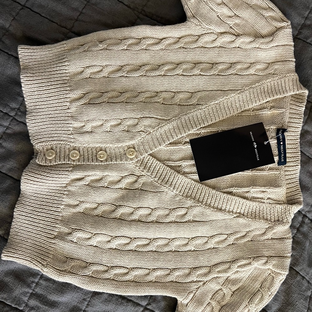 Brandy Melville Tan/Beige Cable Knit  Cardigan - Picture 2 of 3